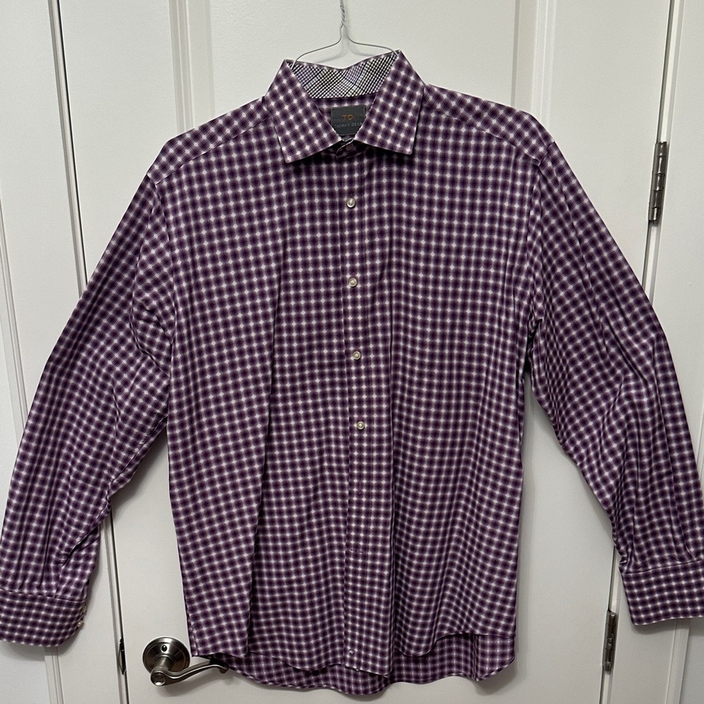 Thomas Dean Men's Large Purple Checkered Shirt